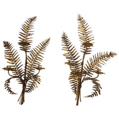 Exquisite Fern Shaped Gilt Iron and Tole Candle Sconces
