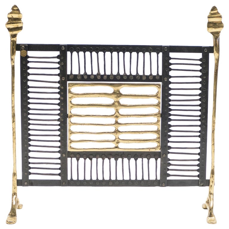 Unique Brass and Wrought Iron Fire Screen Manner of Garouste and ...