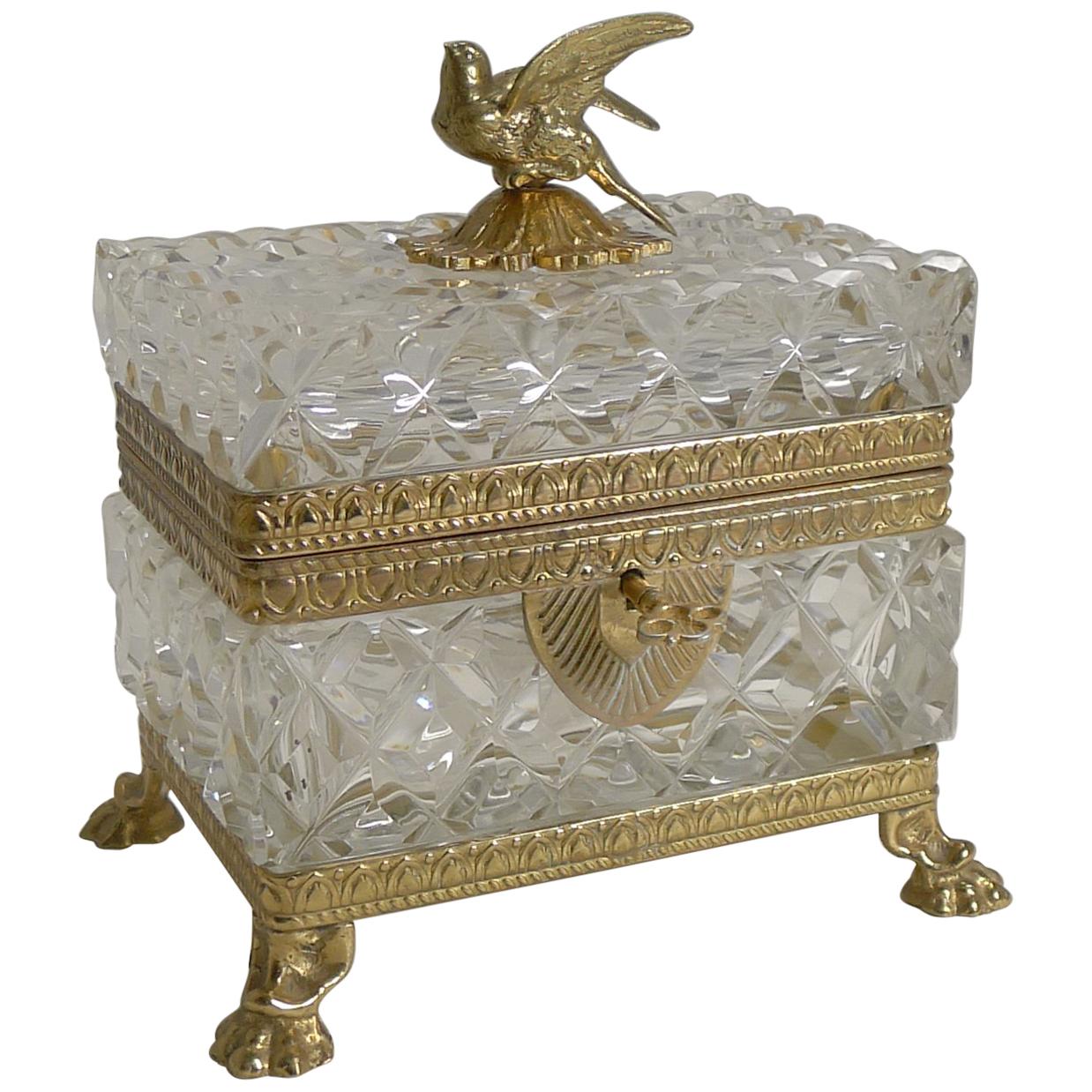 Figural French Cut Crystal and Gilded Bronze Jewelry Casket or Box, circa 1900