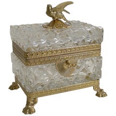 Figural French Cut Crystal and Gilded Bronze Jewelry Casket or Box, circa 1900