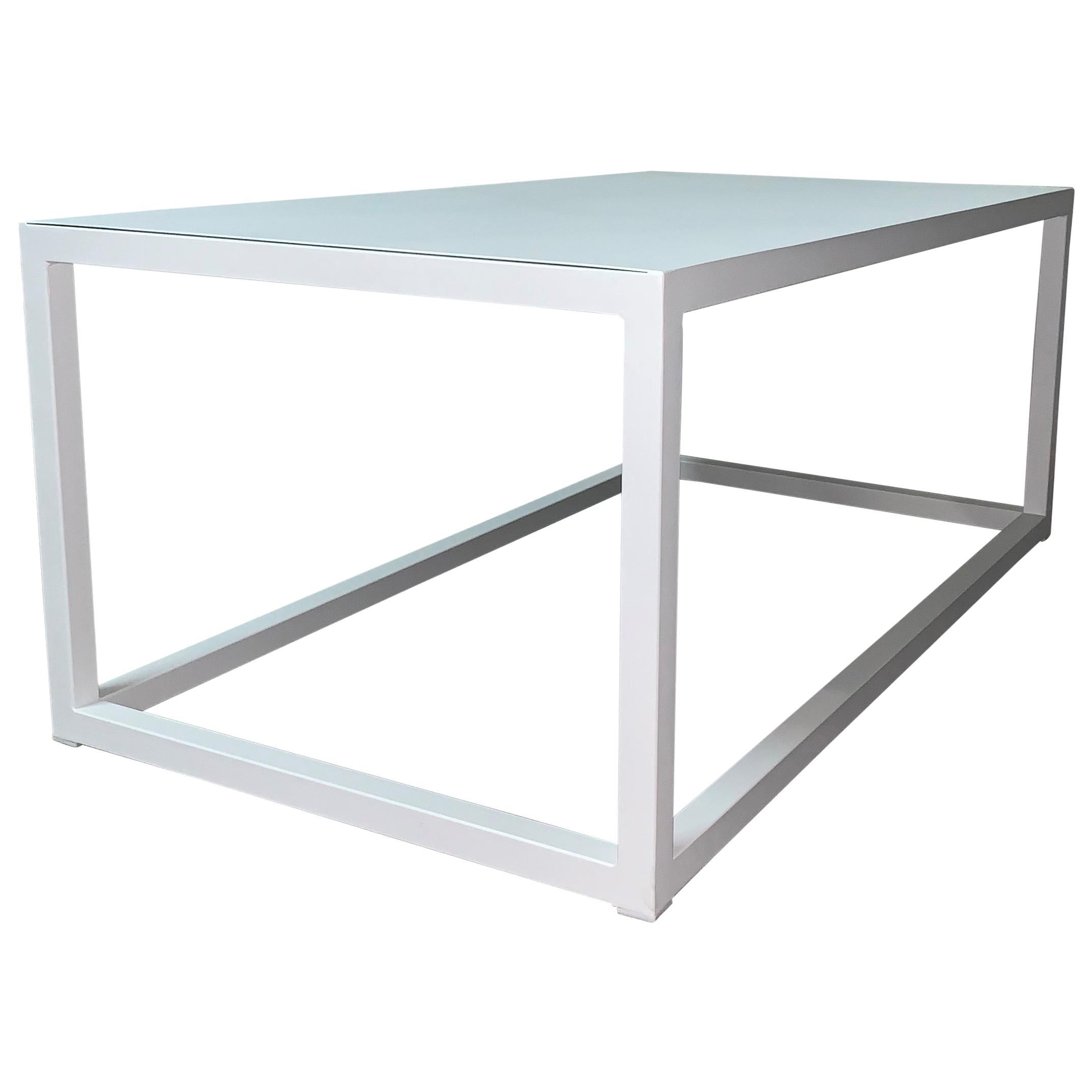 New Modern Rectangular White Table with Metal Top, Indoor or Outdoor