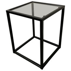 Table carrée noire moderne et moderne avec plateau en verre Fumee, intérieure ou extérieure