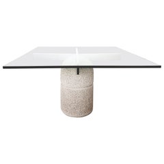 Giovanni Offredi Dining Table in Concrete and Glass for Saporiti