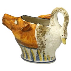 English Pottery Prattware Fox-Swan Sauce Boat, Late 18th Century