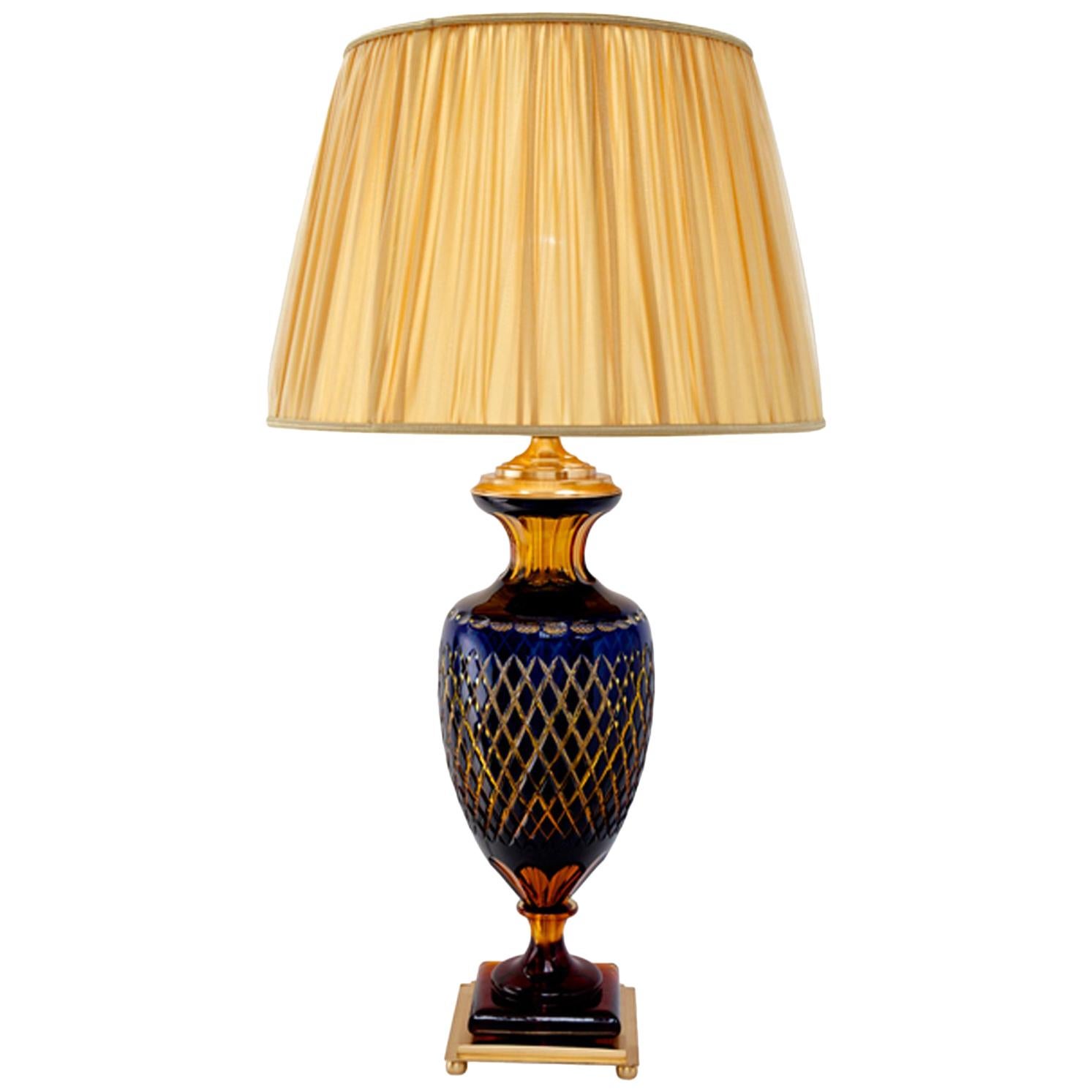 Ugo Poggi Firenze Handcrafted Crystal Table Lamp Arcetri, with French Gold Trim For Sale