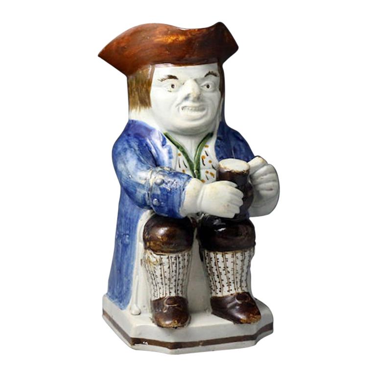 Antique English Pottery Toby Jug in Pratt Colors For Sale