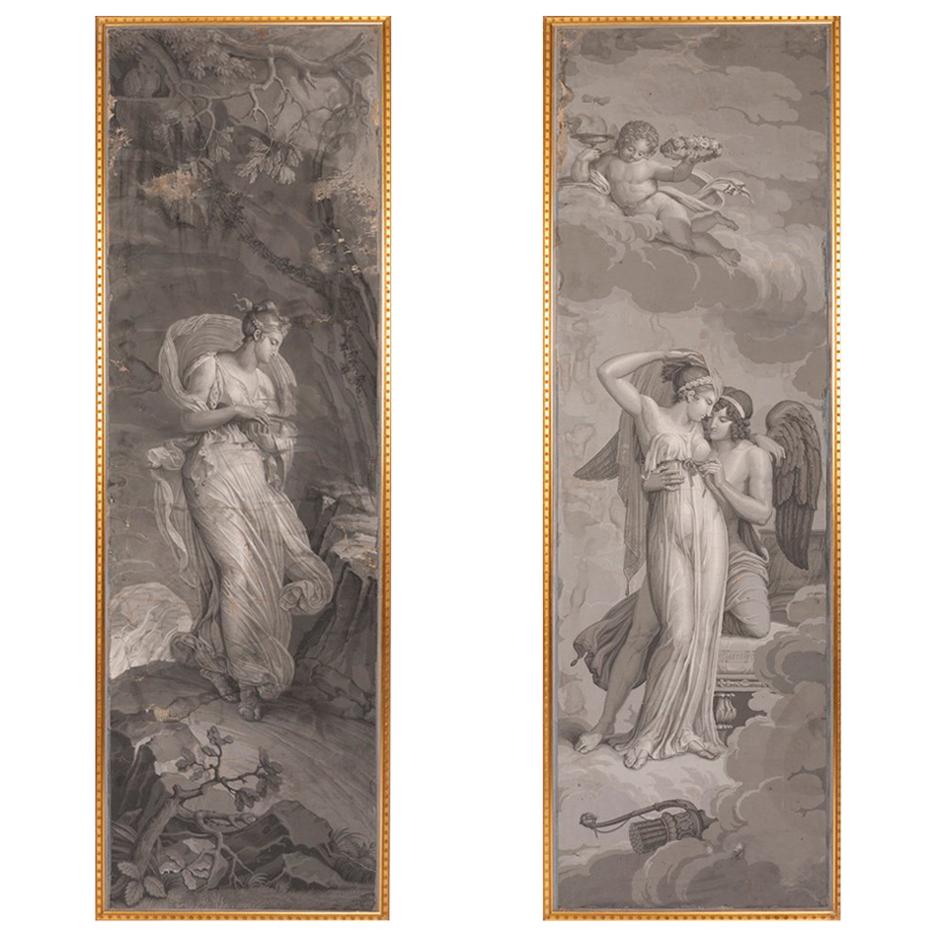 Manufacture Dufour, Pair of Greyness Wallpapers Figuring Psyche and Cupid, Vers 