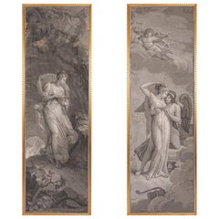 Antique Manufacture Dufour, Pair of Greyness Wallpapers Figuring Psyche and Cupid, Vers 