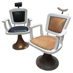 Vintage Mid-Century Modern Pair of French Barber Chairs with Brass Basement, 1940s