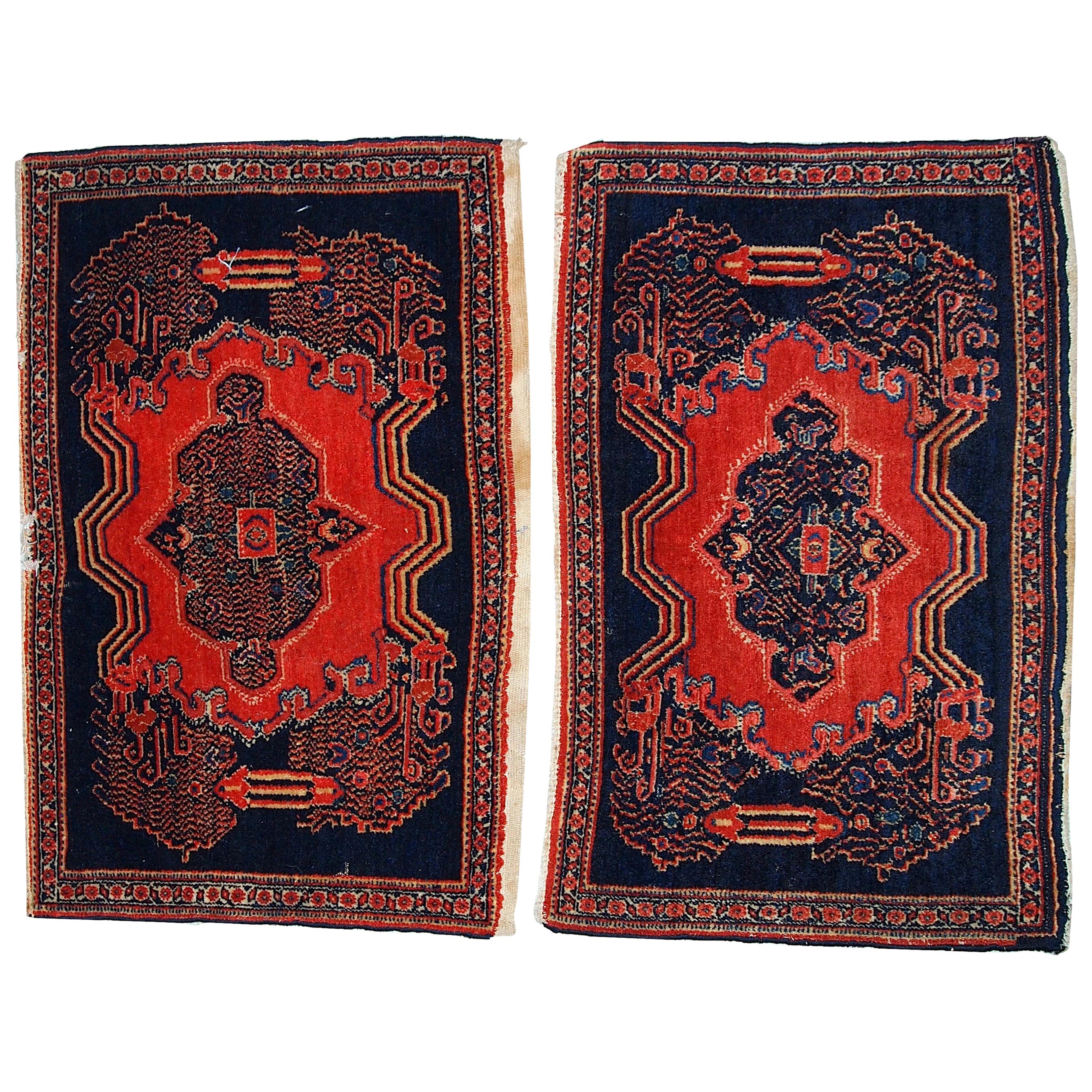 Handmade Antique Pair of Senneh Style Rugs, 1900s, 1C359 For Sale