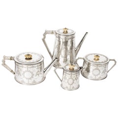 Antique Sterling Silver 4-Piece Tea Coffee Service Martin Hall, 1872