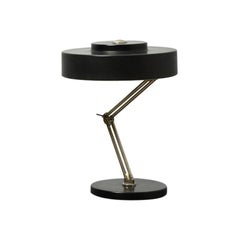 Table Lamp 1960s Black Painted Sheet Metal with Adjustable Joint Bar in Chrome