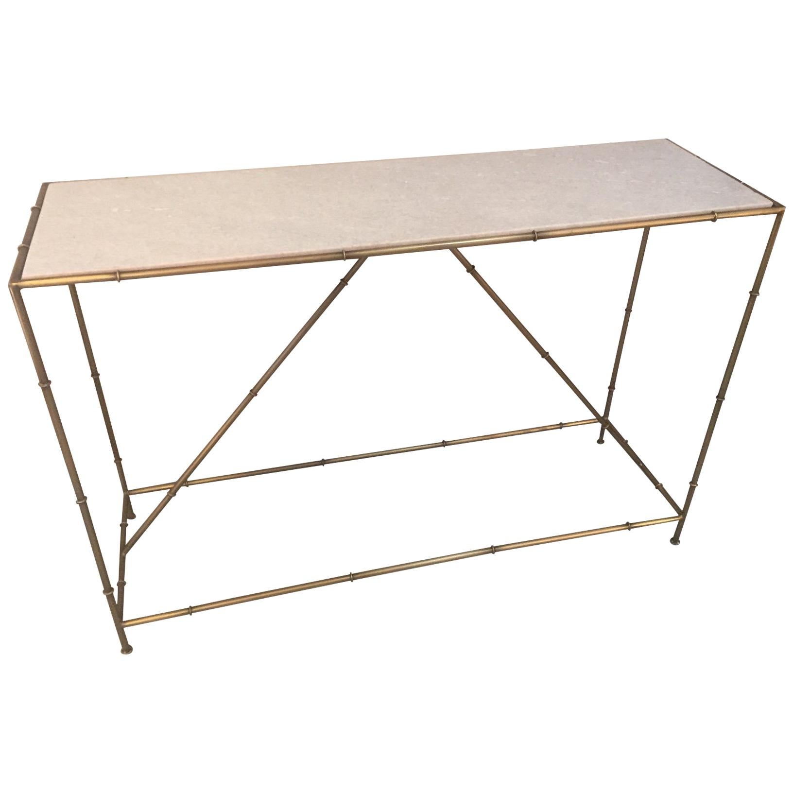 Contemporary Golden Metal and White Marble Console Table