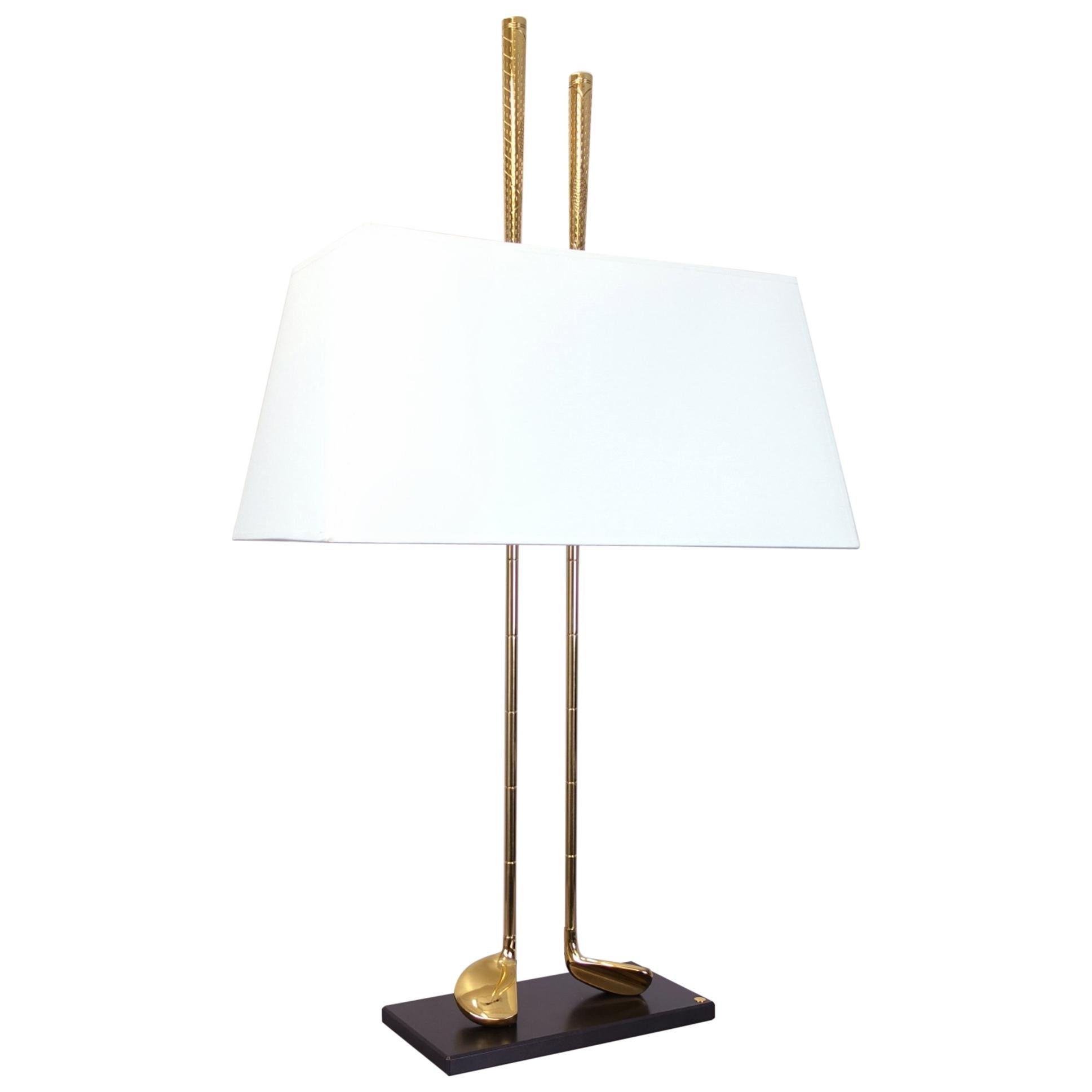 Golf Club Table Lamp in Polished Brass Finish For Sale