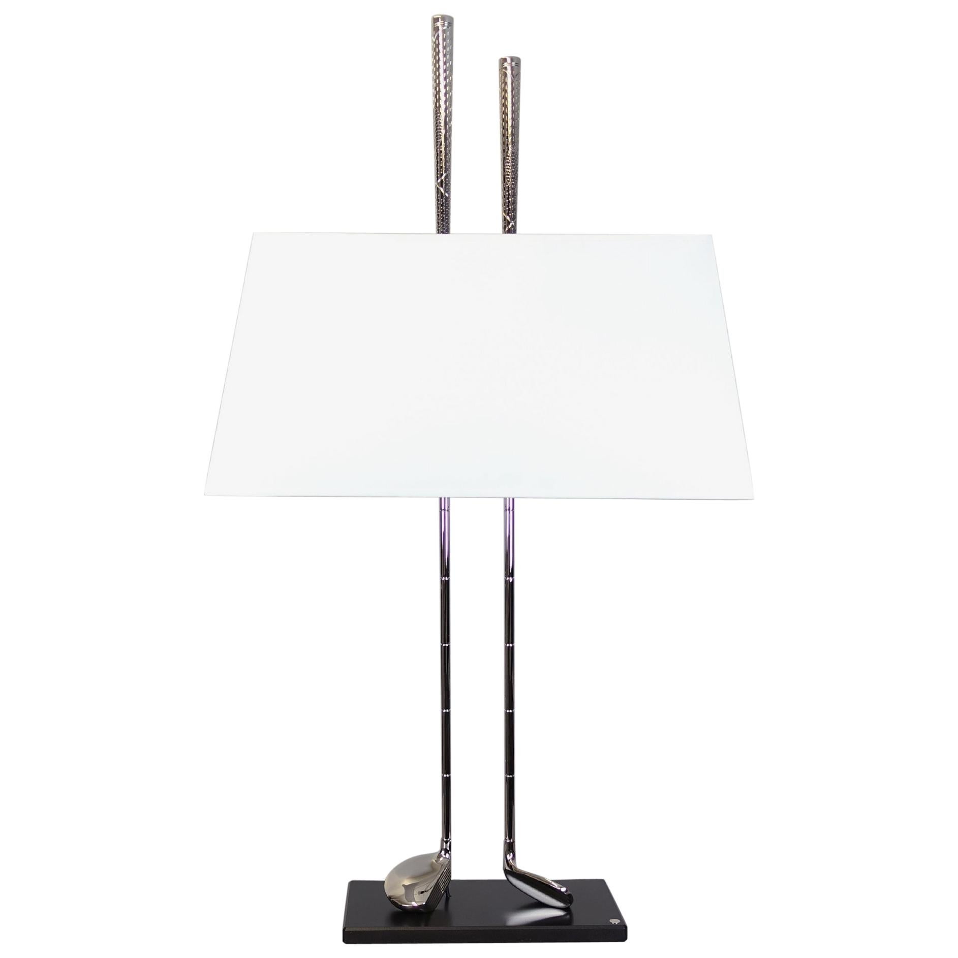 Golf Club Table Lamp in Brass in White Bronze Finish For Sale