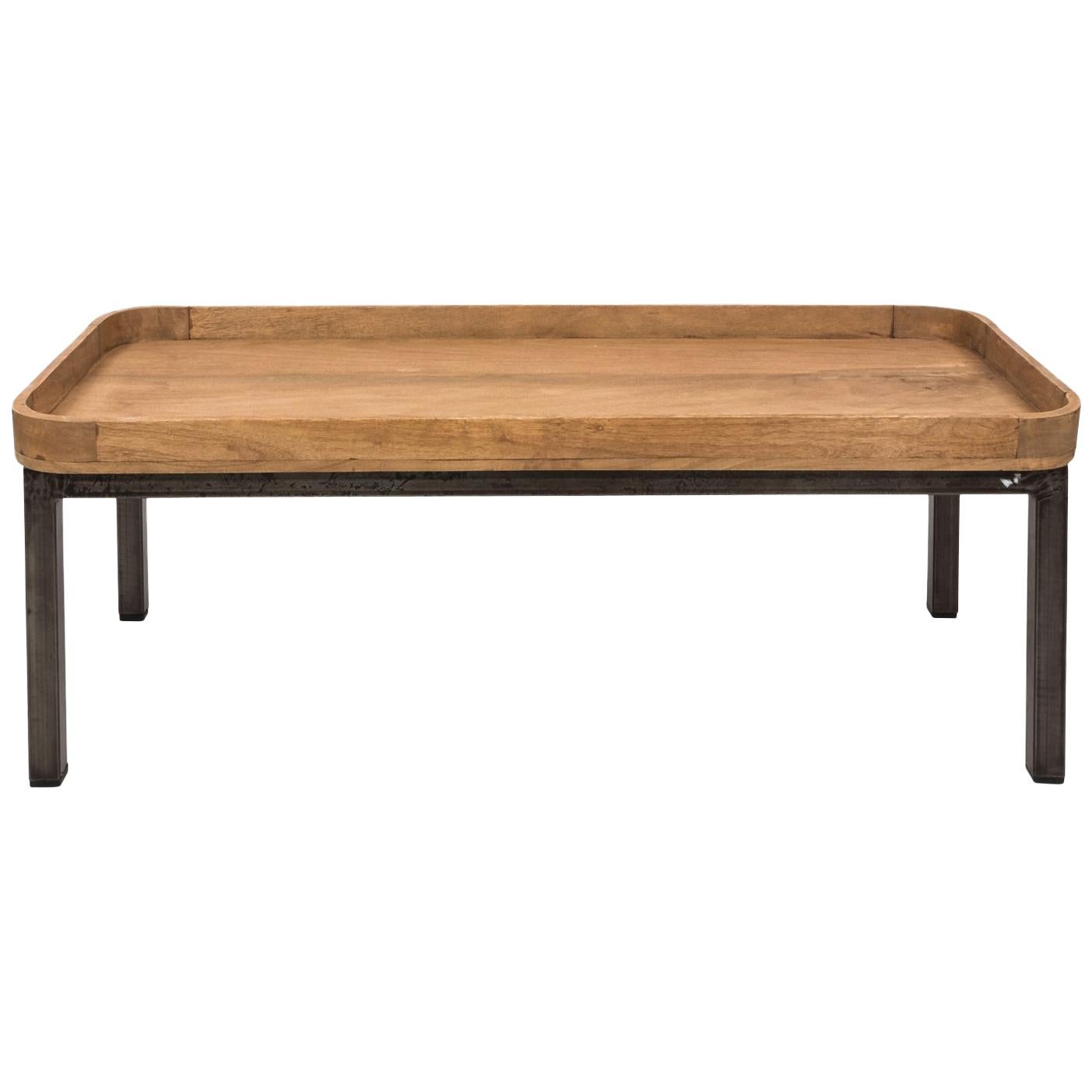 Wood Tray Iron Base Coffee Table