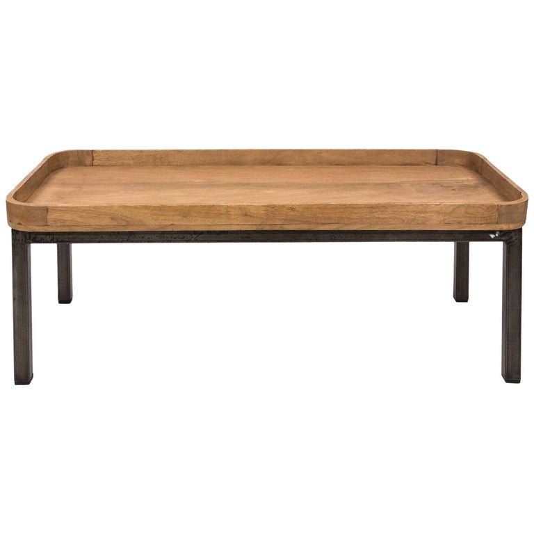 Wood Tray Iron Base Coffee Table at 1stDibs