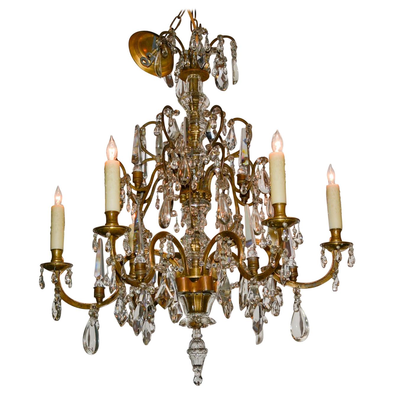 19th Century French Bronze and Crystal Chandelier For Sale