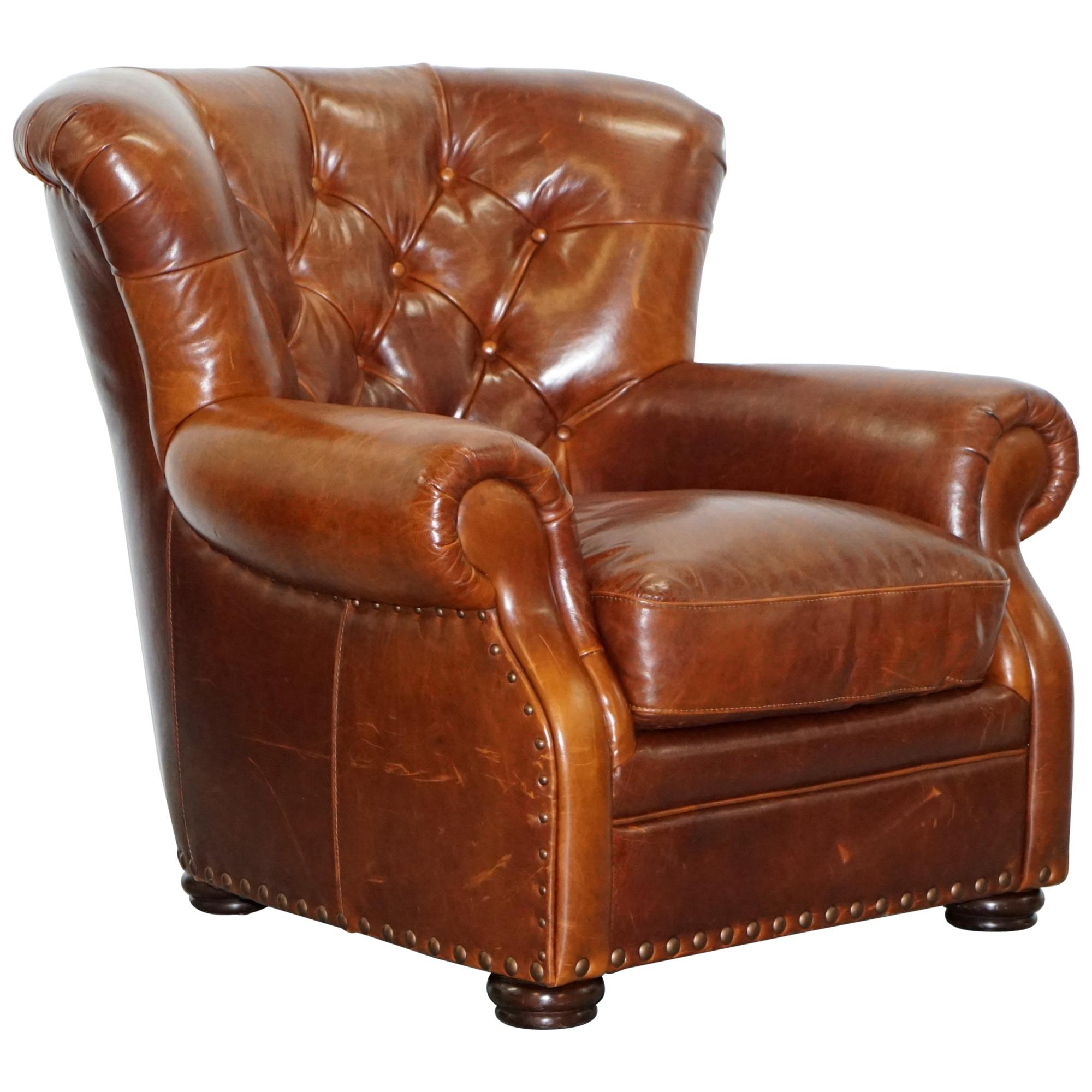 Ralph Lauren Writer's Style Aged Vintage Deep Brown Heritage Leather Armchair