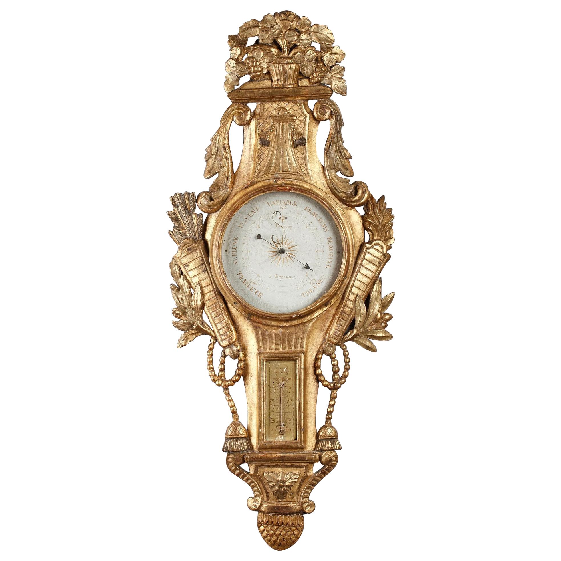 18th Century Louis XVI Giltwood Barometer and Thermometer