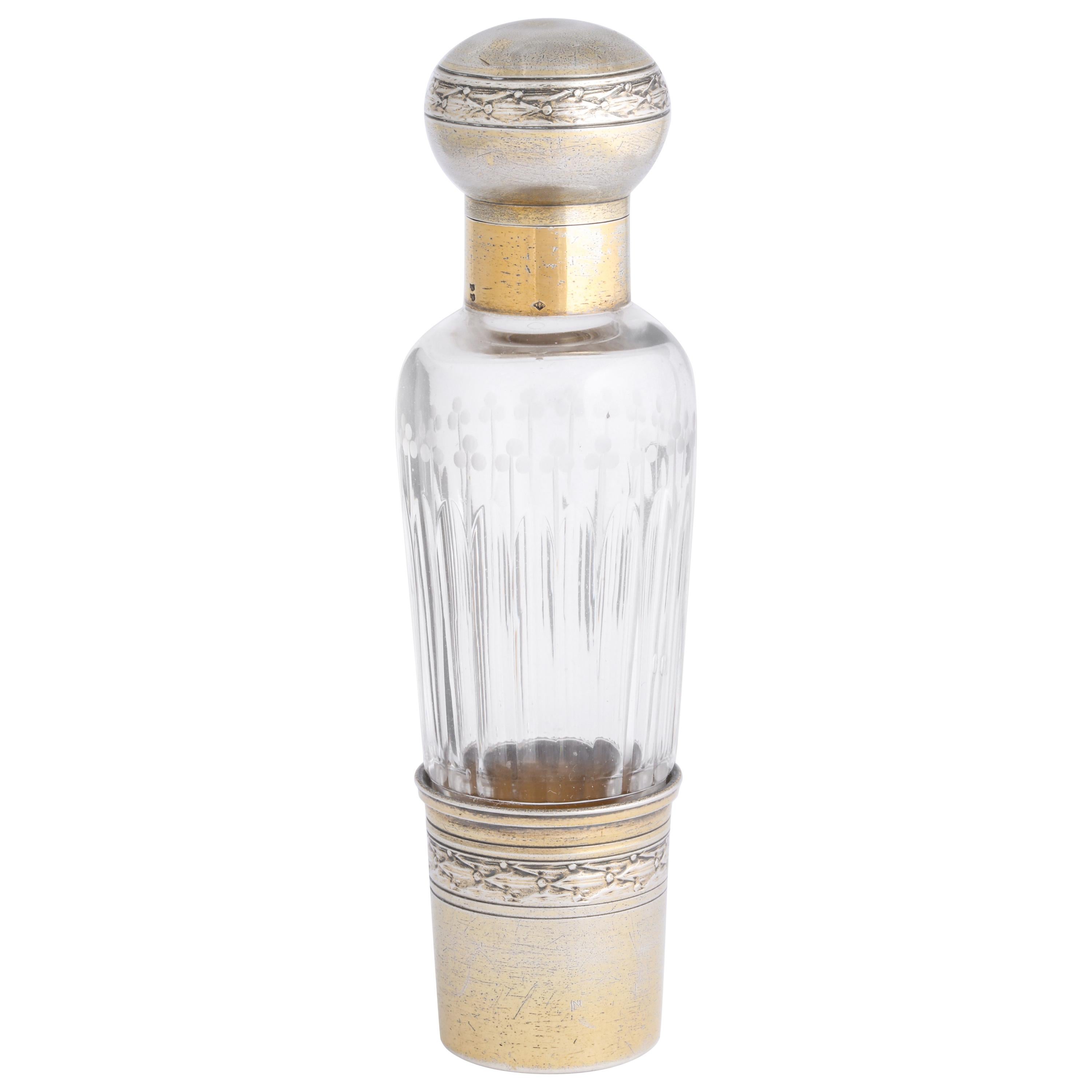 French Art Deco Sterling Silver and Cut Crystal Scent Bottle im Angebot