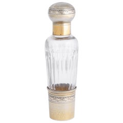 French Art Deco Sterling Silver and Cut Crystal Scent Bottle