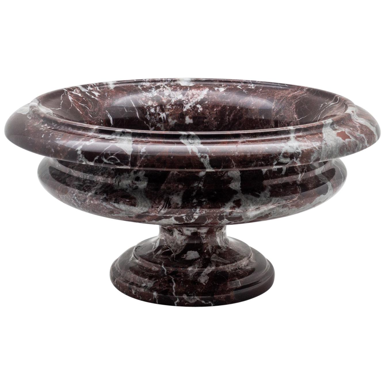 Large Circular Neoclassical Bordeaux Colored Marble Urn