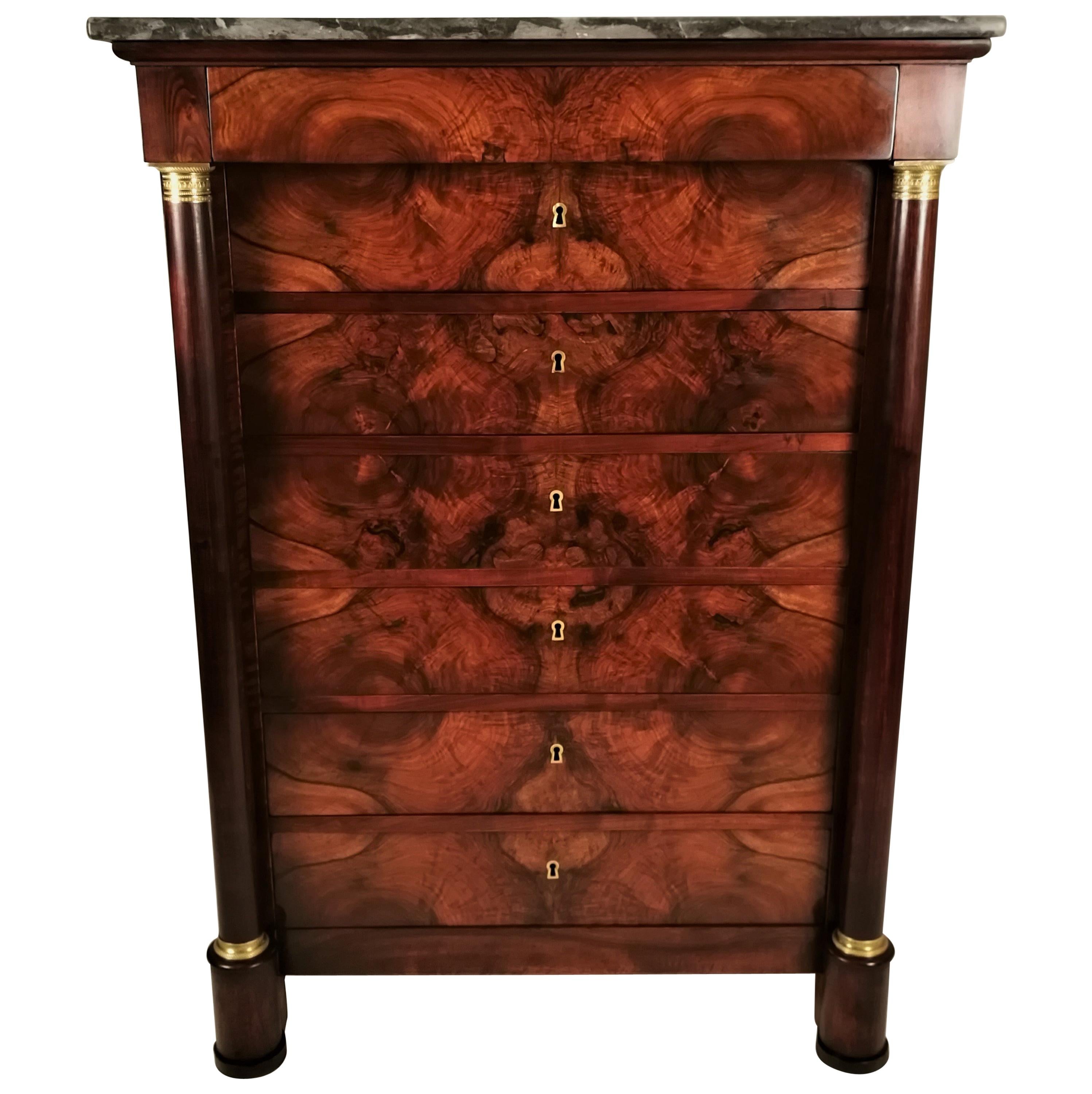 19th Century Empire French Walnut Chest of Drawers For Sale