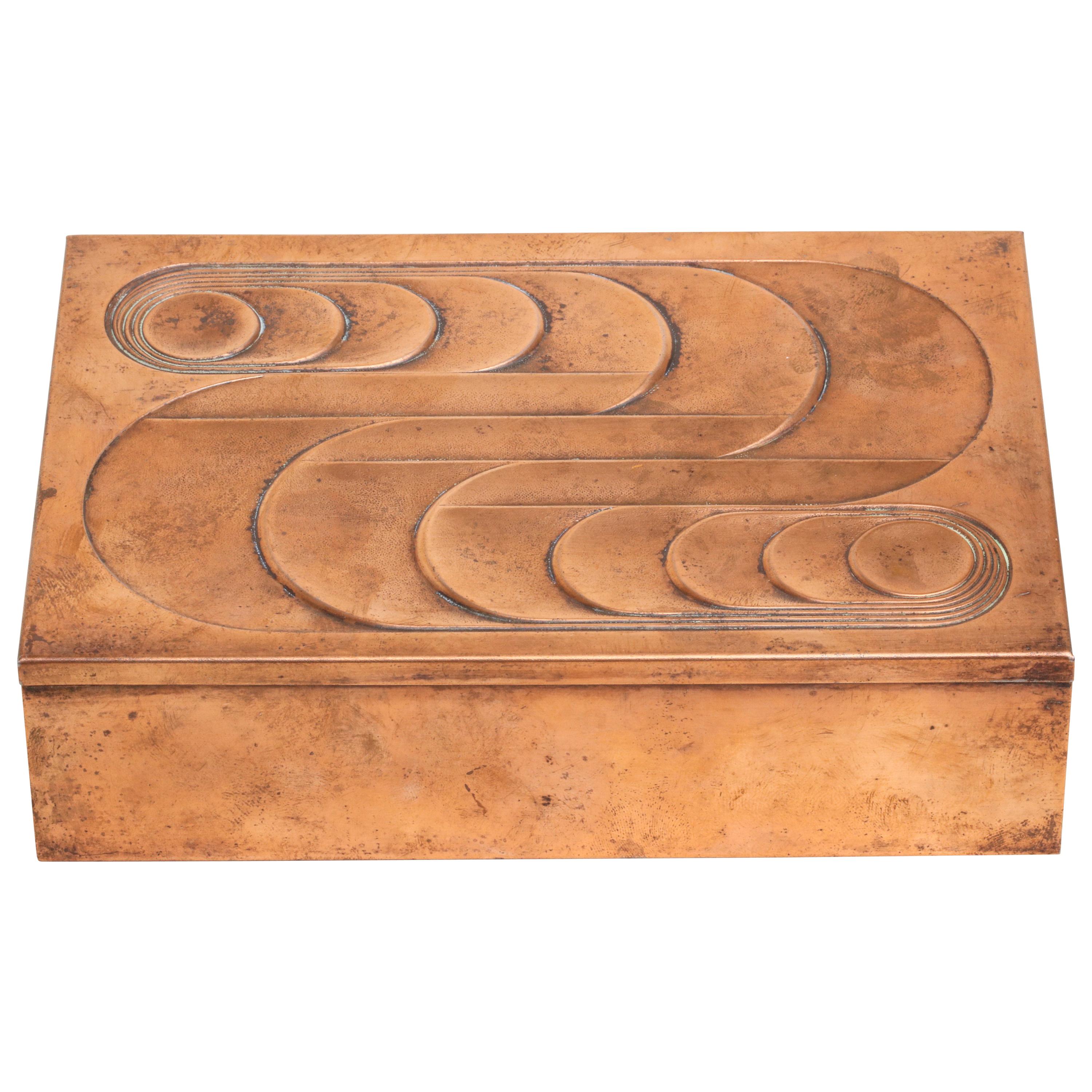 American Art Deco Hinged Copper Box with Geometric Design