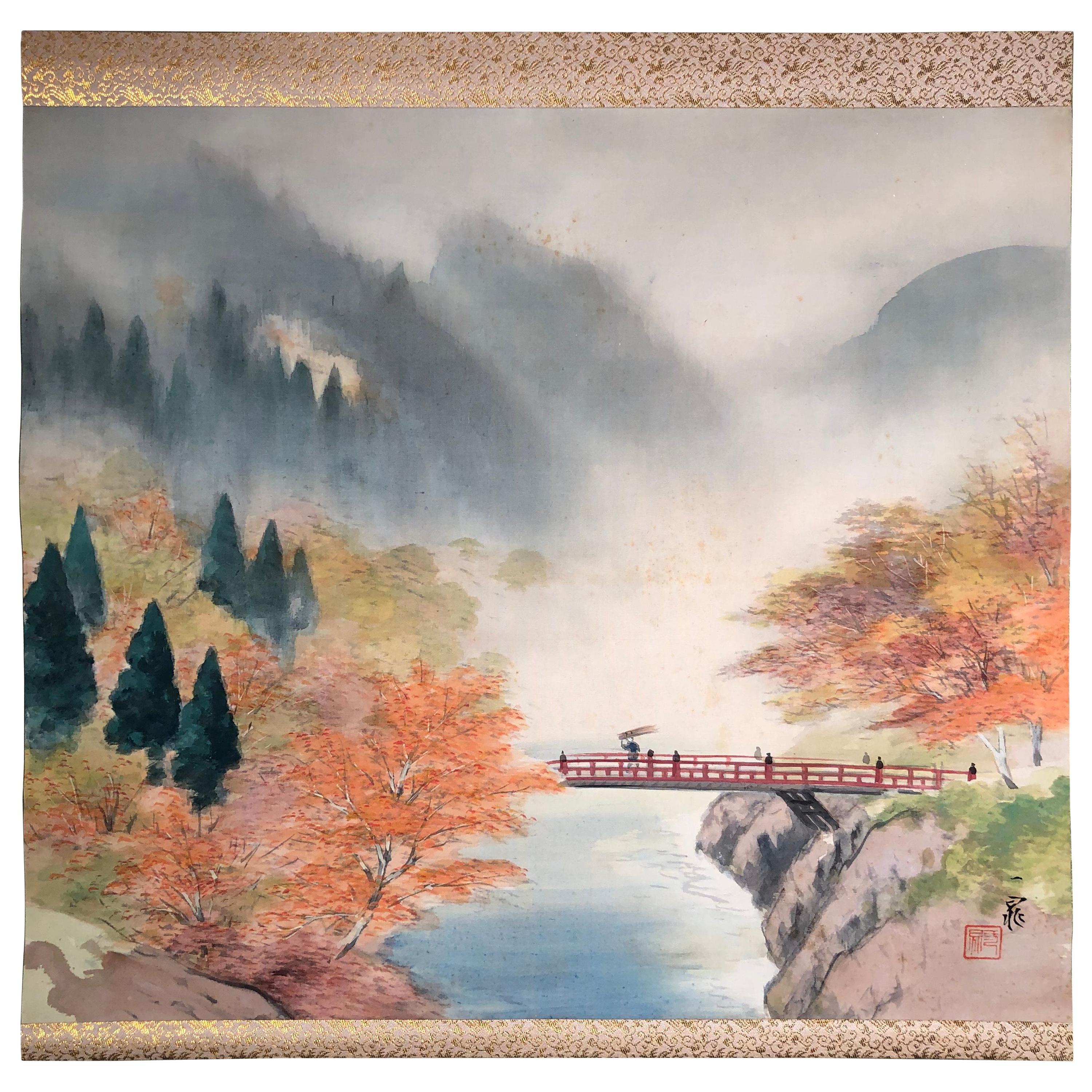 Japanese Set Four Hand Painted Four Seasons Silk Scroll Set , Vibrant Colors