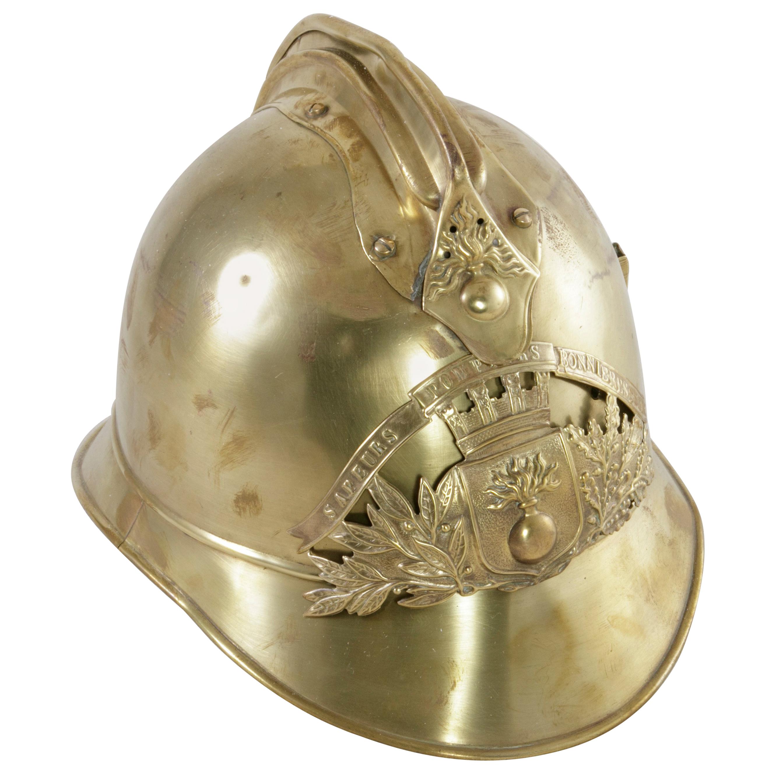 French Brass Fireman's Helmet with City Seal, circa 1900
