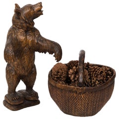 Early 19th Century Black Forest Carved Bear with Basket