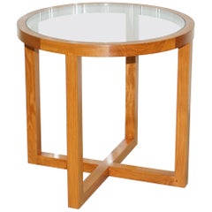 Table d'appoint ronde en teck massif et verre Ralph Lauren