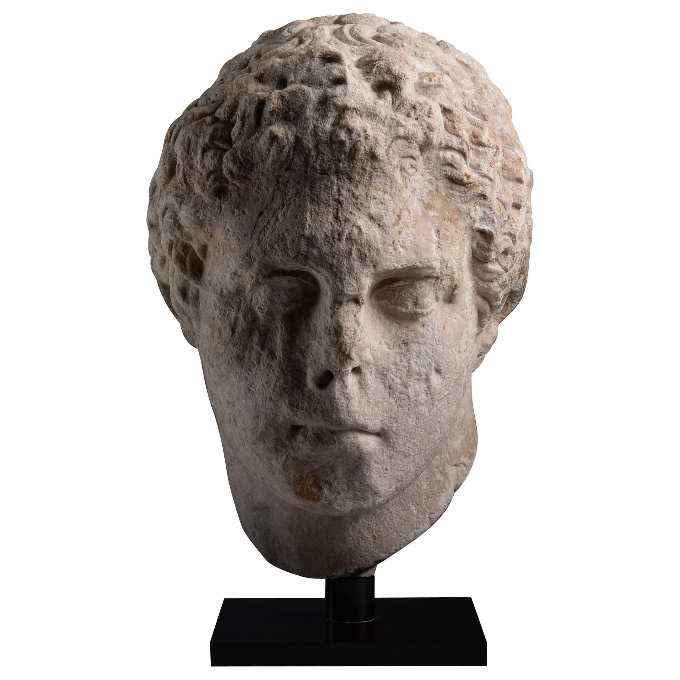 Ancient Greek Hellenistic Marble Head of an Athlete