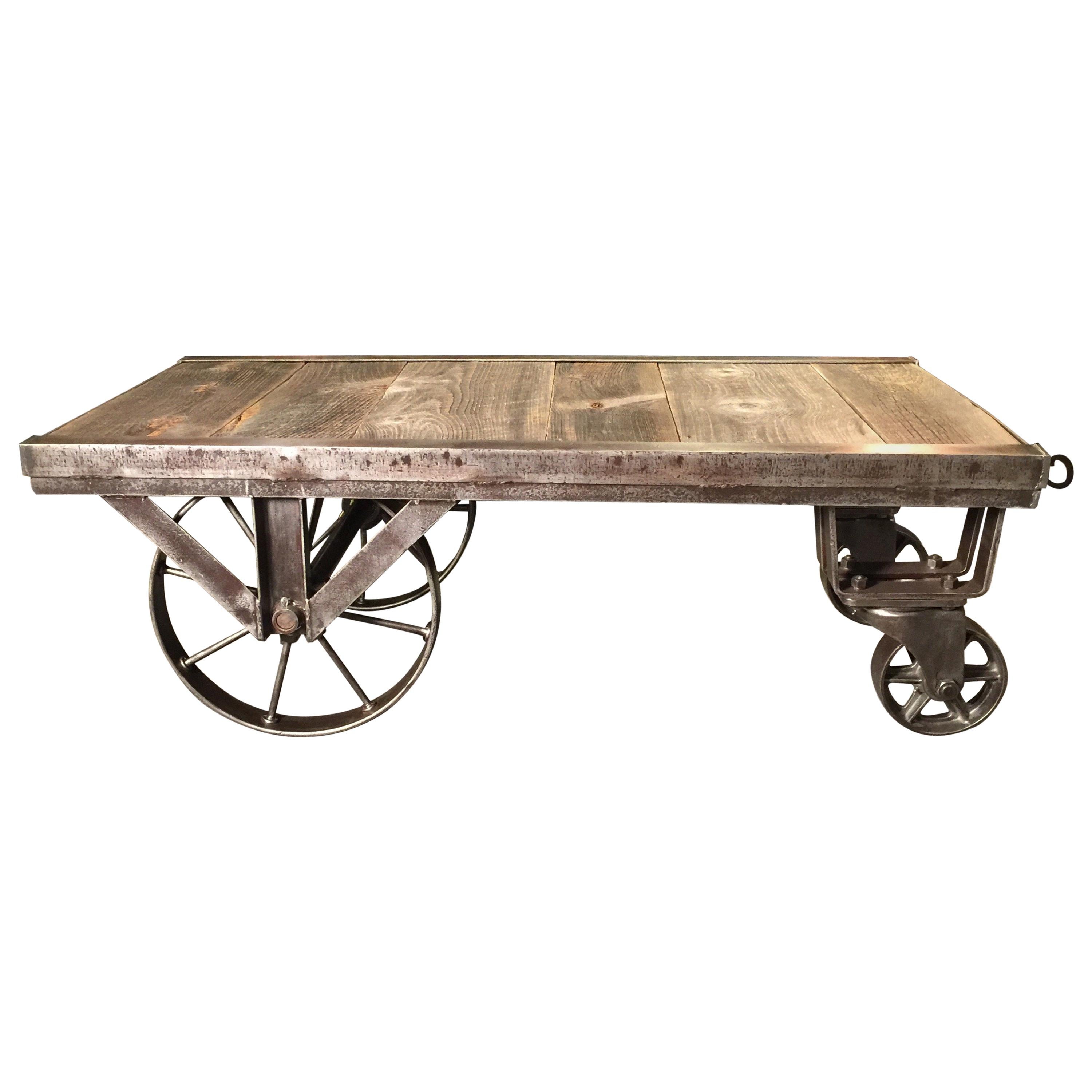 Industrial Factory Cart Fully Restored as a Coffee Table
