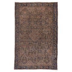Antique Persian Malayer Carpet, Ivory and Navy Field, circa 1910s