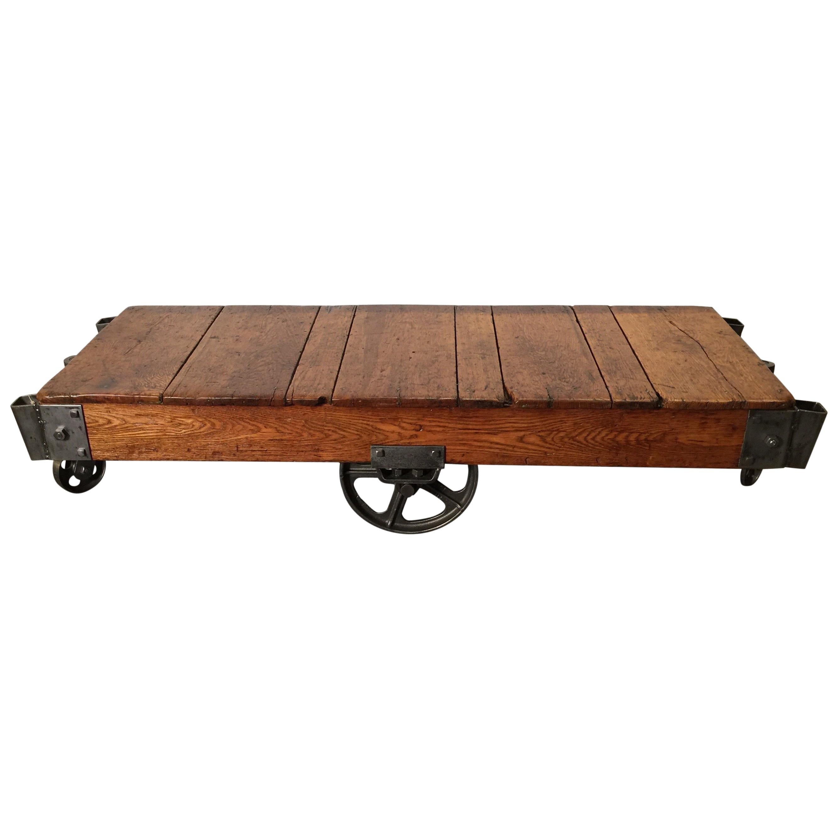 Industrial Oak and Steel Factory Cart, Fully Restored
