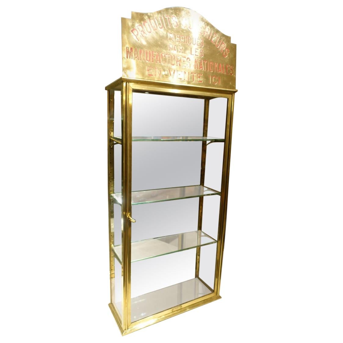 French Brass Wall Display Cabinet, Early 1900s