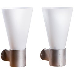 Pair of Vintage Italian Wall Sconces Frosted Glass Shades, circa 1965