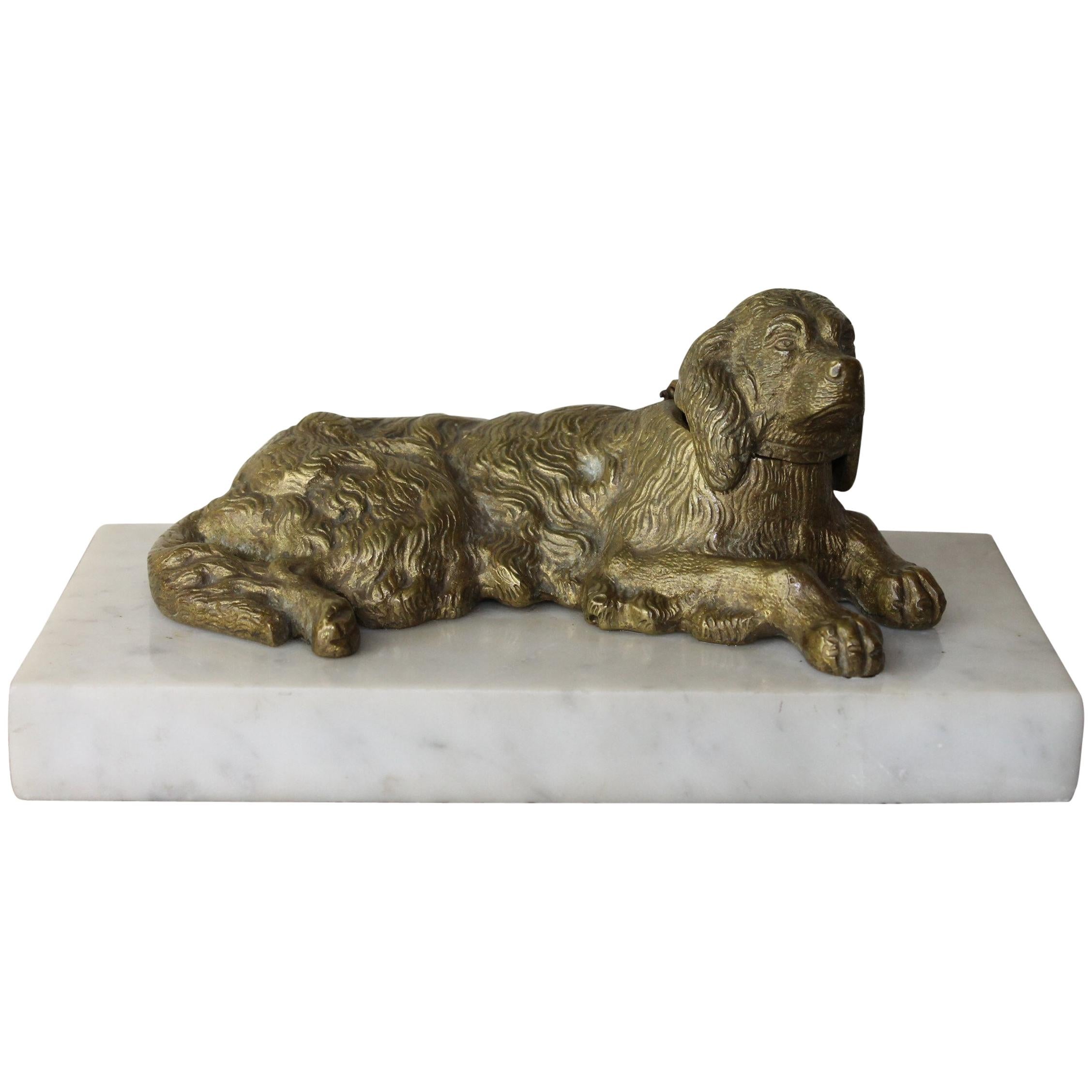 Bronze Irish Setter Dog Inkwell on Marble Base, Art Deco, 1930s