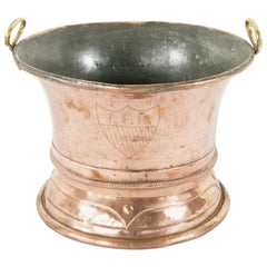 Late 19th Century French Copper Cachepot with Coat of Arms and Bronze Handles