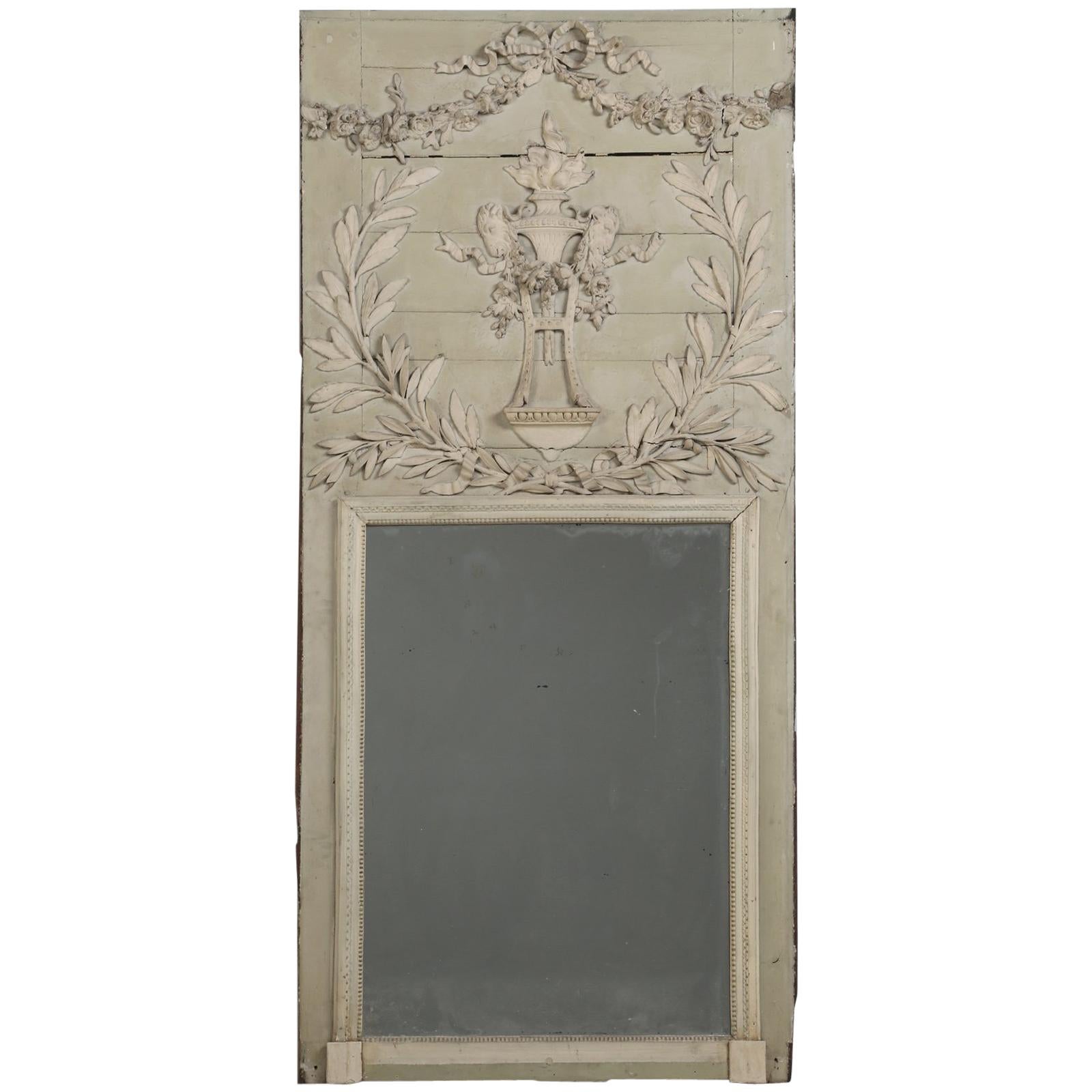 Antique French Painted Trumeau Mirror in Original Paint Unrestored circa 1800's