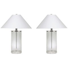 Pair of Ralph Lauren Table Lamps Glass and Polished Silver in Modern Style