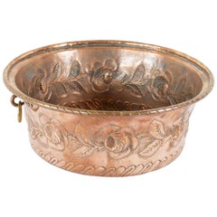 Antique Mid-19th Century French Hand Hammered Copper Repousse Cauldron, Bowl, Cachepot