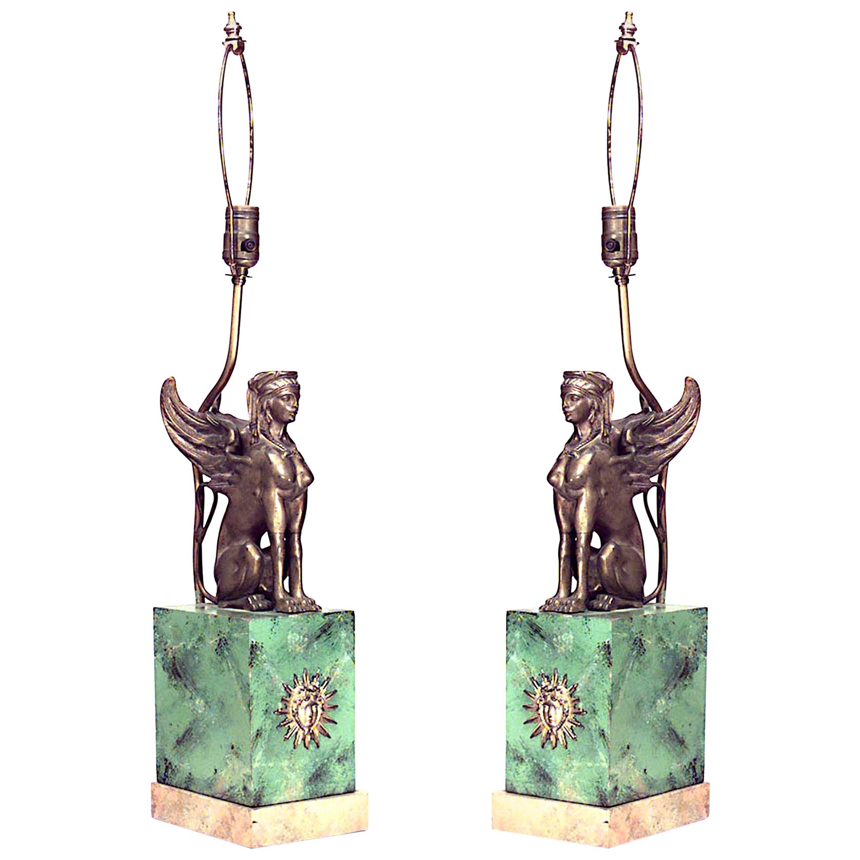Pair of French Empire Style Sphinx Table Lamps