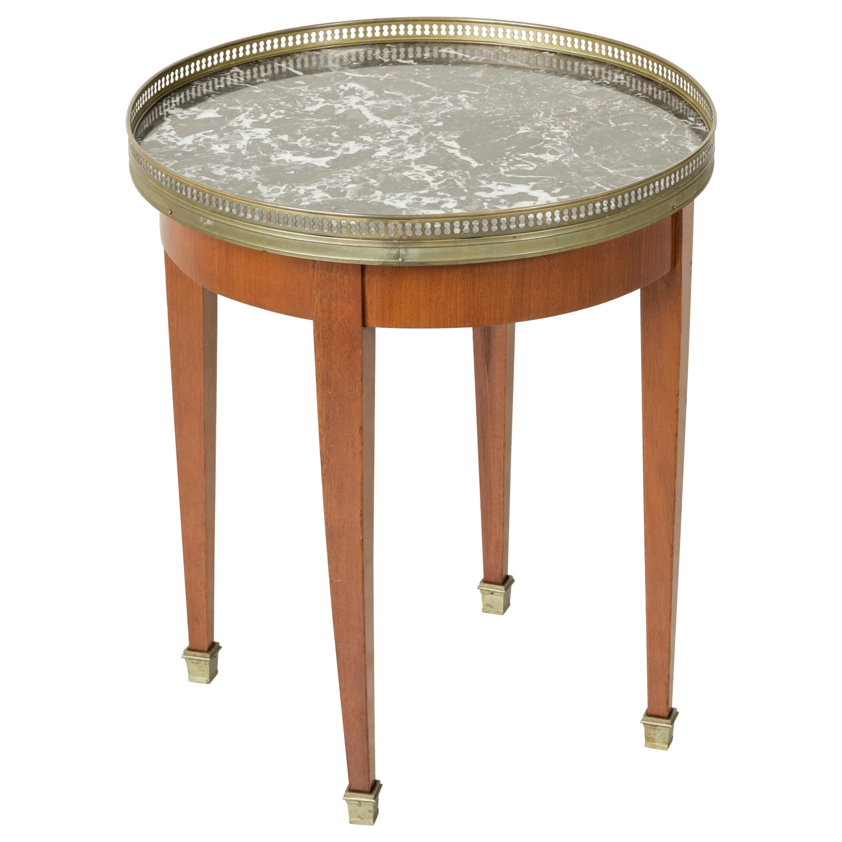 Mid-20th Century French Louis XVI Cherrywood Side Table with Marble Top, Brass
