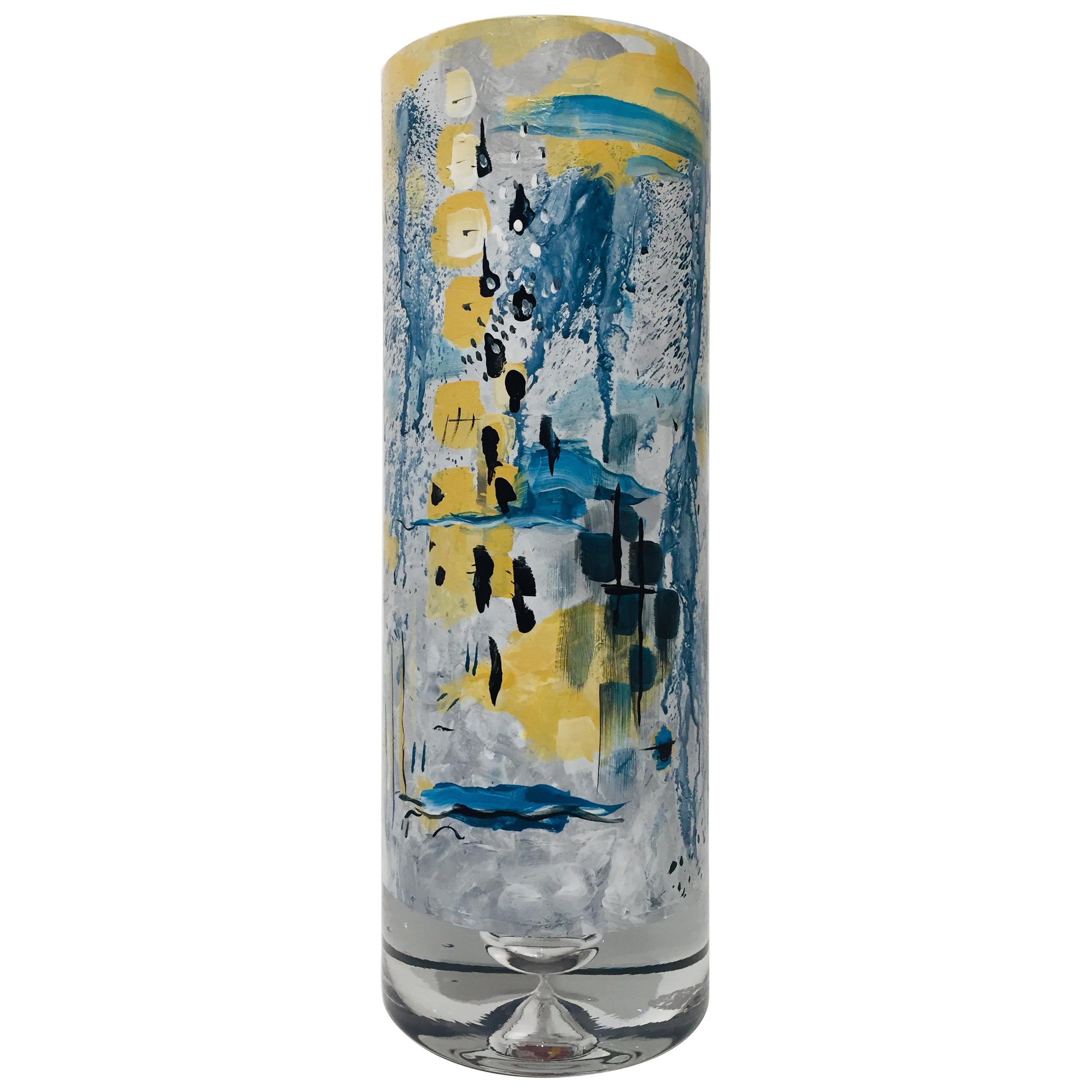 2019 Hand Painted Glass Gray Vase by Kathleen Kane-Murrell (No. 4) For Sale