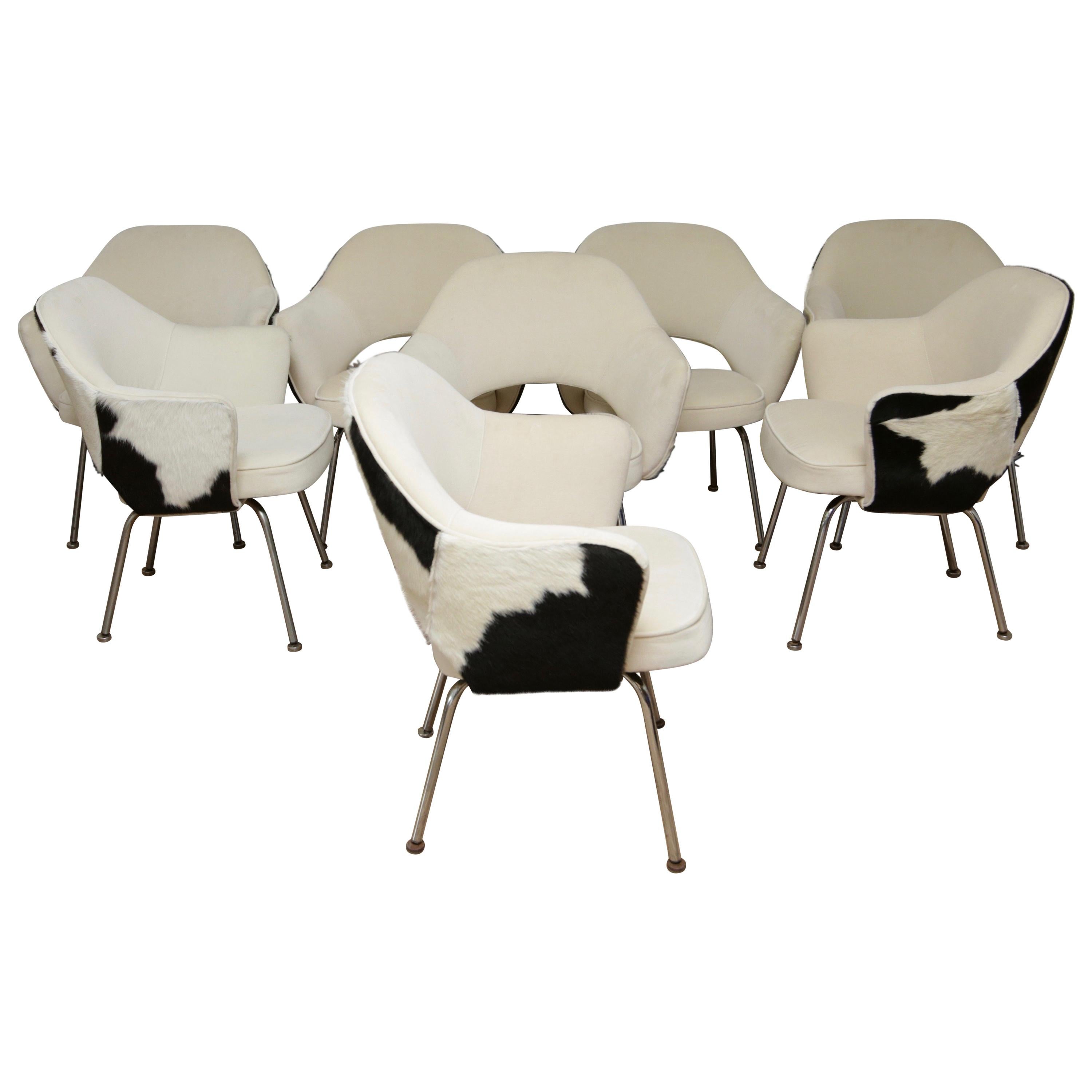 Set of 8 Knoll Executive Chairs in Cowhide For Sale