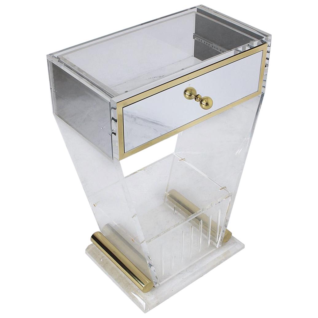Lucite and Brass Entry Console Table With Mirrored Drawer, 1970s, France For Sale
