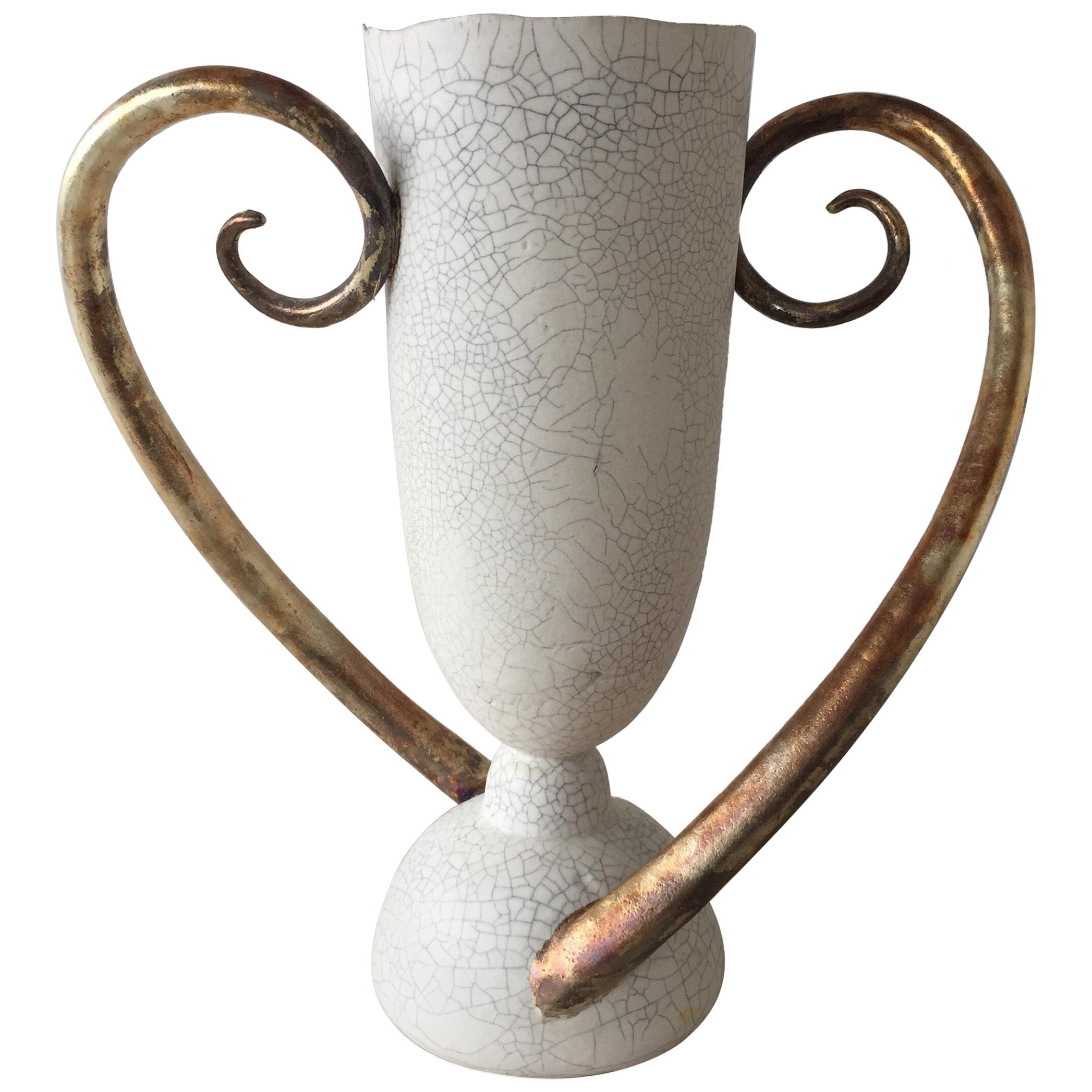 Eggshell Crackled Ceramic Trophy Vase